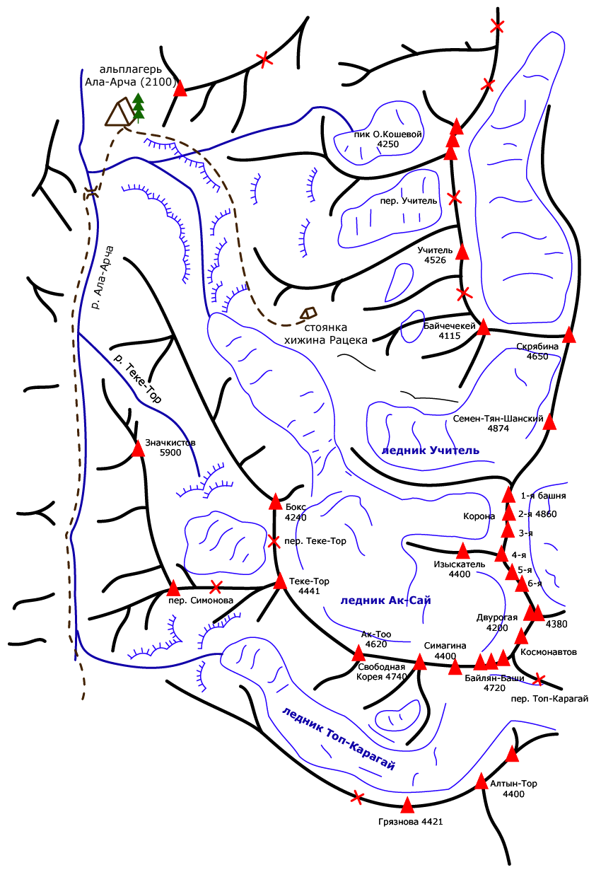 Небольшая схема для общего представления об Ала-арче: А-ля хребтовка.
